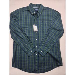 Chaps Men's Plaid Button Down Shirt Green Blue Long Sleeve Easy Care Size M NWT